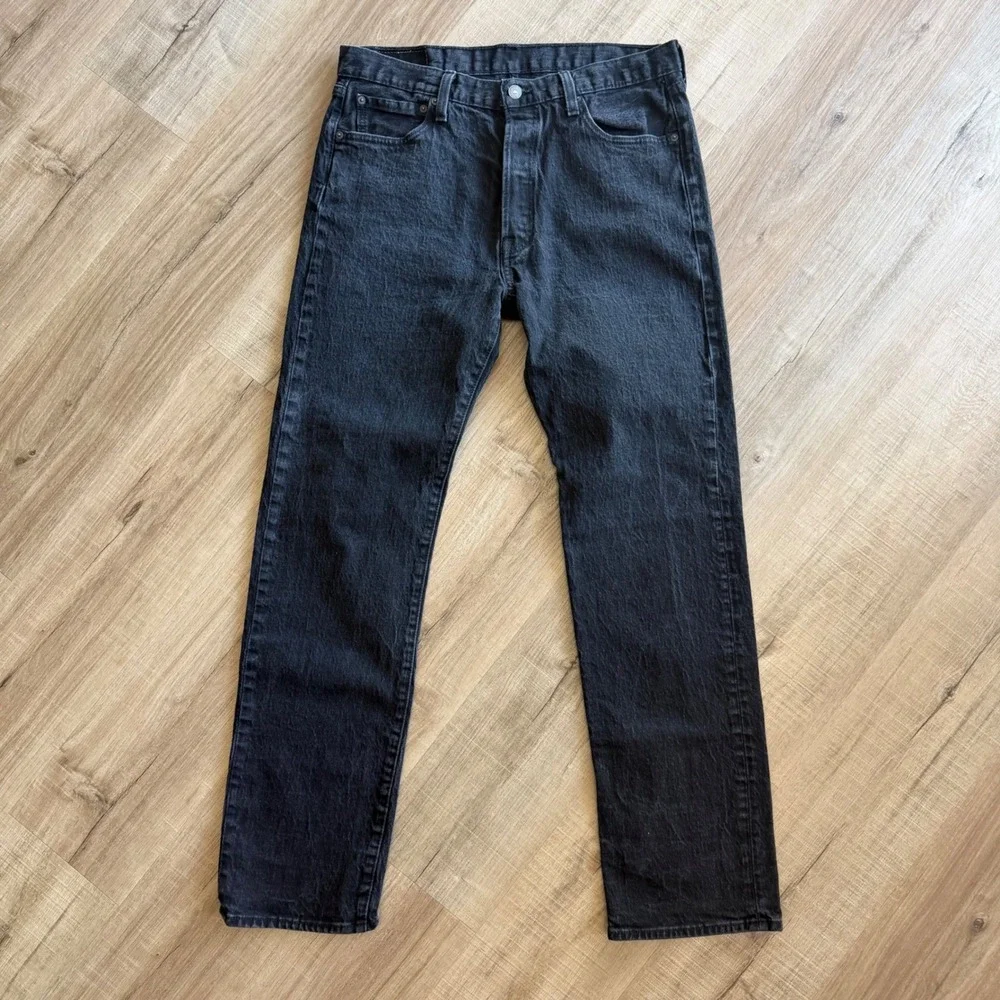 Levis 501 Original Fit Black Jeans Mens 35x34 Straight Leg Button Fly Denim